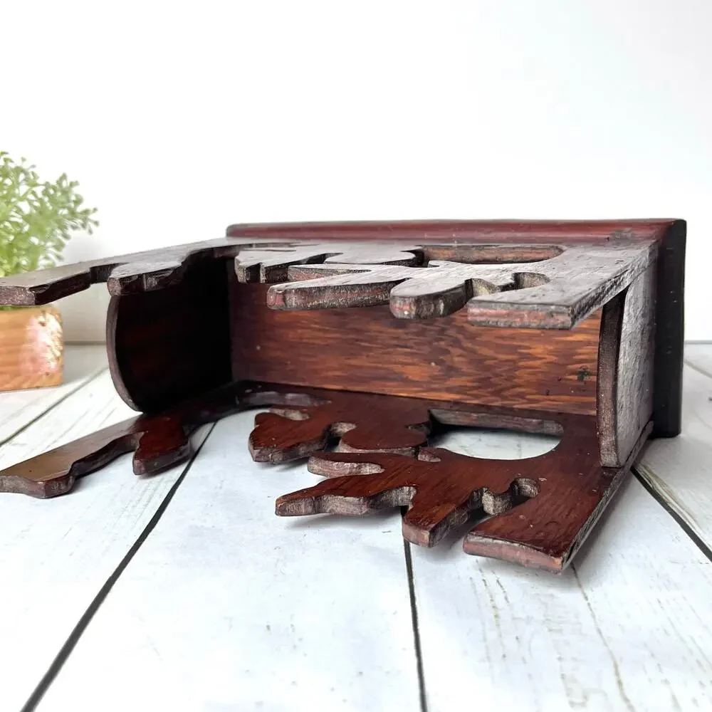 Vintage Hand Carved Wooden Desk Organizer Napkin Holder Rustic Woodland Nature